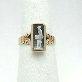 Victorian 10k Rose Gold Carved Hard Stone Full Figure Cameo Ring Size 5.  75