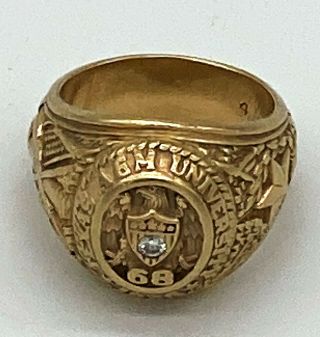 Texas A&m University 1968 10k Class Mens Diamond Class Ring Size 10.  5