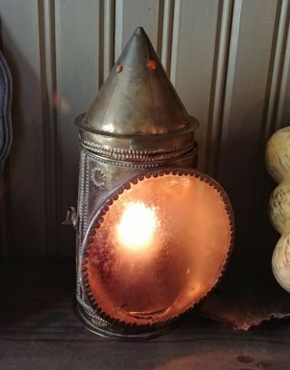 19th Century Punched Brass Diminutive Candle Lantern