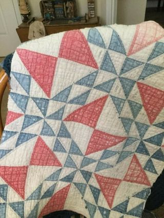 Vintage Cutter Quilt Piece In Red And Blue