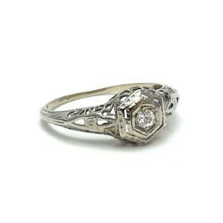 Art Deco 18k White Gold Old European Cut Diamond Promise Pre Engagement Ring