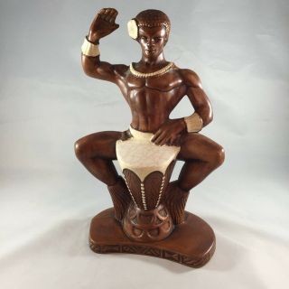 Vintage Treasure Craft Of Hawaii Male Drummer Figurine Tiki Decor 10 1/4 In