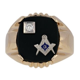 Blue Lodge Master Mason Ring - 10k Gold Onyx & Diamond Masonic Old Stock