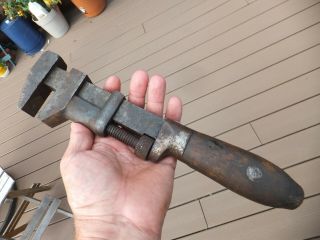 Vintage Coes Co Worcester Wood Handle Adjustable Pipe Monkey Hammer Wrench