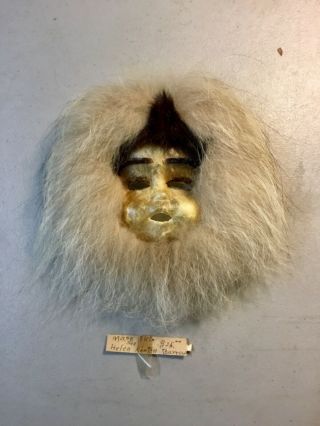 Native American Eskimo Inuit Caribou Skin Fur Mask - Helen Kenton,  Barrow Alaska