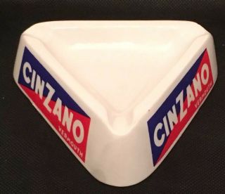 Mcm Vintage 60s Cinzano Vermouth Triangle White Ceramic Ashtray Made In Italy B