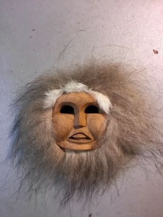 Native American Eskimo Inuit Carved Wood & Fur Mask - Adam John,  Tanana,  Alaska