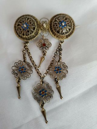Rare Antique Norwegian 830 S Silver Marius Hammer Double Button Enamel Brooch