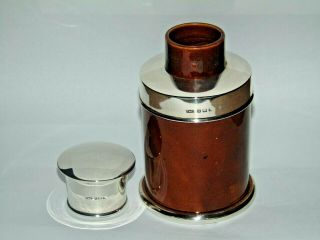 RARE QUALITY ANTIQUE 1909 SOLID SILVER & GLAZED POTTERY TEA CADDY or SIMILAR C&C 2