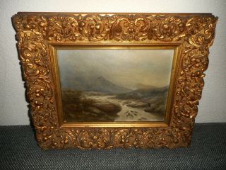 Antique Oil Painting,  { English Landscape With A Man Fishing,  Is Signed }.