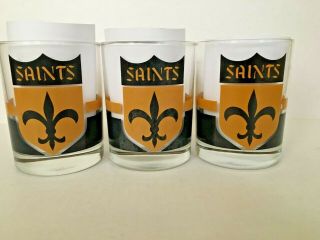 Set Of 3 Vintage Gas Station Nfl Orleans Saints Promotional Hi - Ball Glasses