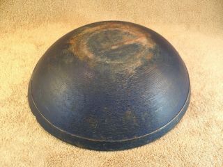 Large 14 " Old Out Of Round Wood Dough Bowl With Turned Edge Dark Blue Paint