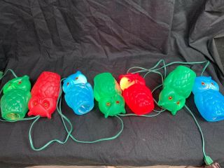 Vintage Retro 7 Blow Mold Owls Patio Rv Party Lights String Noma Style