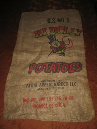 (2) Vintage Hi Dolly Potatos 100 Lbs Burlap Sack Bag