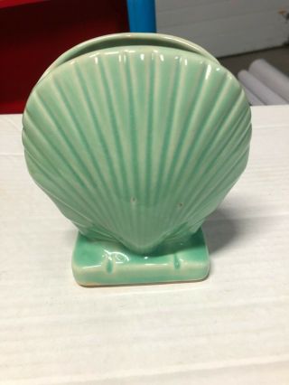 Vintage Light Green Ceramic Scallop Shaped Shell Vase
