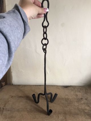 Rare Early Antique Hand Forged Iron Chandelier 3 Candle Holder Lighting Aafa