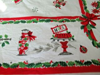 Vintage Christmas Tablecloth Cotton Carolers Holly 3