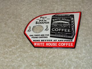 Vintage " White House Coffee " 3 " Porcelain Metal Pot & Pan Scraper Gas & Oil Sign