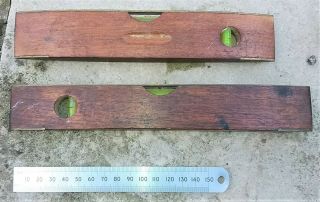 2 X Antique Wood And Brass Spirit Levels,  Display.