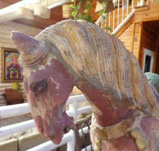 Antique Primitive Hand Painted Hand Carved Folk Art Wooden Horse