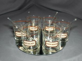 ♤ Vintage Neiman Marcus Name Your Poison Drinking Glass Set With Swizzle Sticks