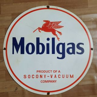 Mobil Gas Socony Vacuum Vintage Porcelain Sign 30 Inches Round