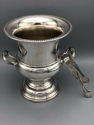 Viking Plate Silver Plated Ice Bucket With Tongs Ep Brass