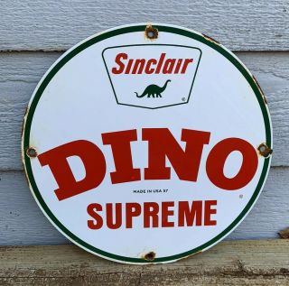 Vintage 1957 Sinclair Dino Gasoline Porcelain Sign Service Station