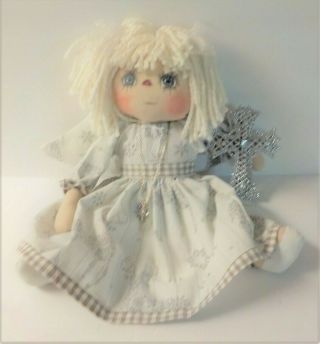 Hm Primitive Raggedy Ann Christmas Angel Doll " Gabriella " Xmas Cross Ornie