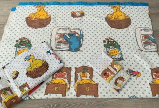 Vintage Sesame Street Muppets Twin Bed Complete Sheet Set W/ Fleece Top Blanket