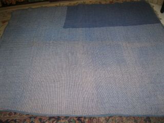 Antique Indigo Blue Check Homespun Quilt Primitive