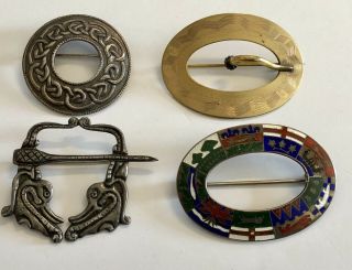 4 Antique Celtic Scottish Sterling Silver & Gf Kilt Pins Allison,