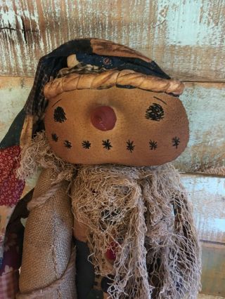 Primitive Snowman Doll Quilt Burlap Tree Long Cap 30 " Sweet Guy To Have Around