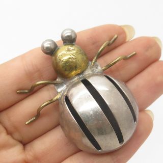 Vintage Mexico 925 Sterling Silver 2 Tone Large Bug Hollow Pin Brooch