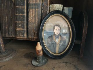 Early Primitive Portrait Old Frame Sweet Painting Sea Captain Ship 2