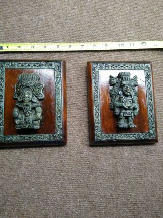 Central American Green Stone Carvings On Wood Base Wall Hanging Decor