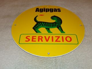 Vintage Agipgas Italian Cat Ferrari Lamborghini 12 " Porcelain Metal Gas Oil Sign