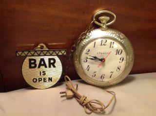 Vintage 1960/70 ' s Spartus Backward Running Bar Is Open - Closed Pub Clock - 2