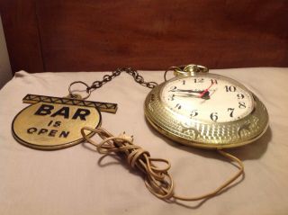 Vintage 1960/70 ' s Spartus Backward Running Bar Is Open - Closed Pub Clock - 3