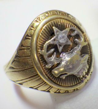 Antique 1940s 14k Yellow Gold Diamond Elk Lodge Ring Size 7 Bpoe 13.  534 Grams