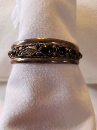 Vintage Navajo Bracelet Sterling Black Onyx Signed B