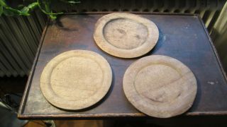 Three Wooden Plates Treen Treenware Sweden Folk Art 1700s Or 1800s