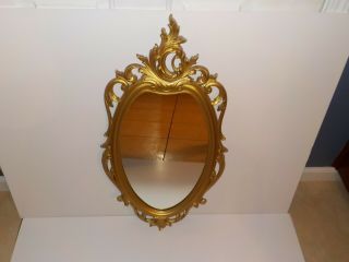Vintage Hollywood Regency Gold Rococo Wood Syroco Florentine Ornate Wall Mirror