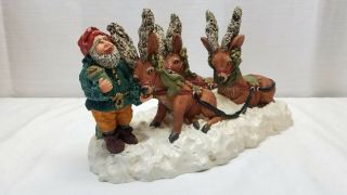 Vintage Christmas June McKenna Santa Claus Reindeer Statue 1990 Elf Decoration 2