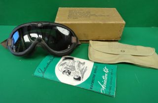 Army Air Forces B - 8 Flying Goggles W/box & Instructions - Rochester Optical