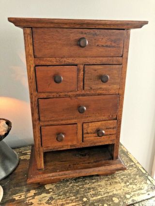 Vintage Solid Wood Spice Apothecary Cabinet Primitive Missing Drawer