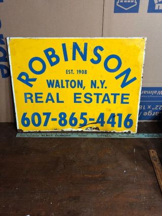 Vintage Advertising Robison Metal Real Estate 2 Sided Sign Walton N.  Y.