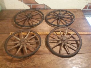 Antique Vintage Set Of 4 Wooden Spoke Wheels Buggy Cart Wagon Toy - Unrestored.
