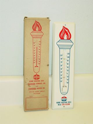 Vintage Metal 1950s Advertising Thermometer Standard Home Heating Oil W/box Nos