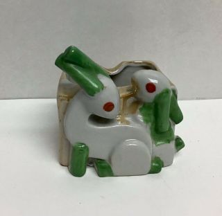 Vintage Ceramic Art Deco Ashtray Vase Planter 2 Bunnies Made In Japan Abstract